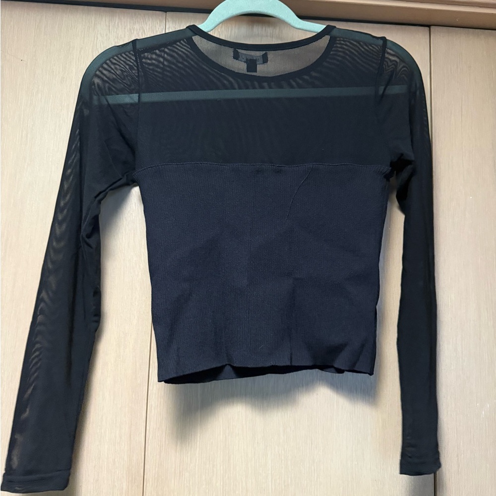 Chic Black Mesh Long Sleeve Blouse